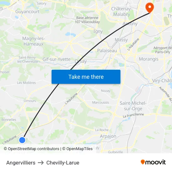 Angervilliers to Chevilly-Larue map
