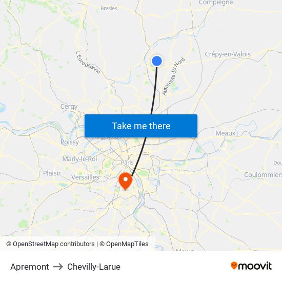 Apremont to Chevilly-Larue map