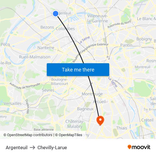 Argenteuil to Chevilly-Larue map