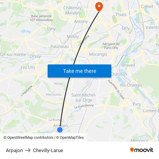 Arpajon to Chevilly-Larue map
