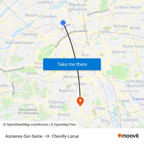 Asnieres-Sur-Seine to Chevilly-Larue map