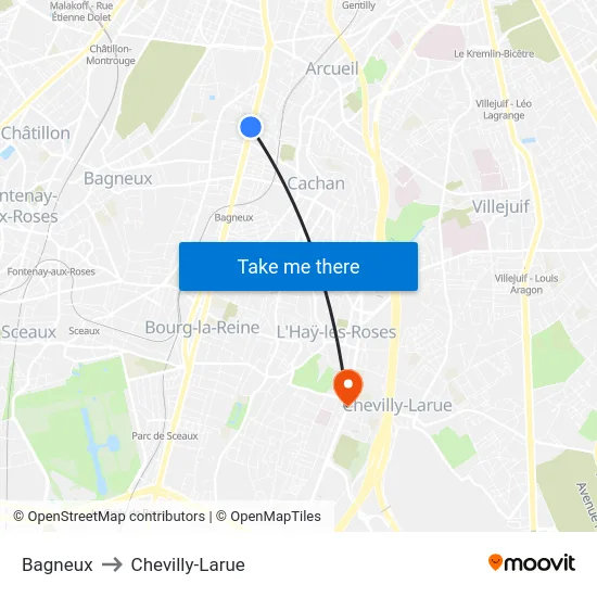 Bagneux to Chevilly-Larue map