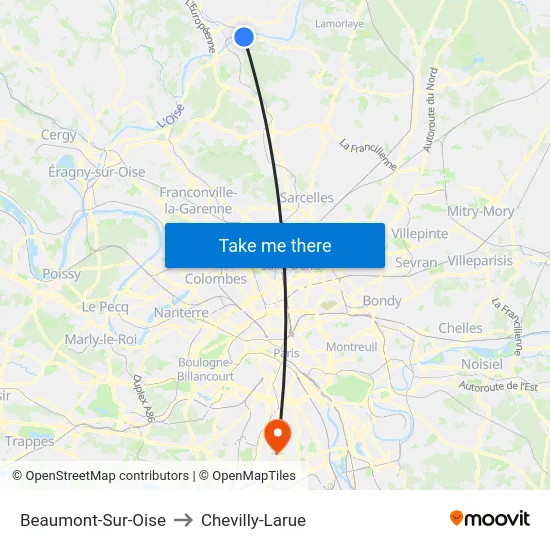 Beaumont-Sur-Oise to Chevilly-Larue map