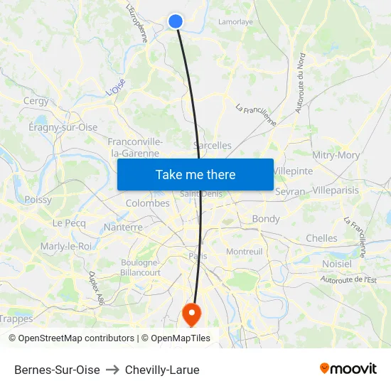 Bernes-Sur-Oise to Chevilly-Larue map