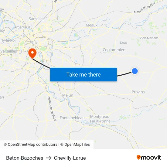 Beton-Bazoches to Chevilly-Larue map