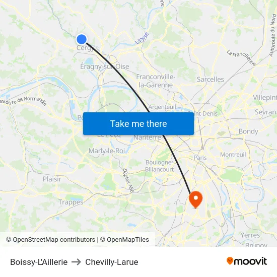 Boissy-L'Aillerie to Chevilly-Larue map