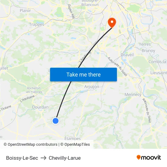 Boissy-Le-Sec to Chevilly-Larue map