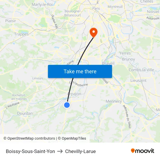Boissy-Sous-Saint-Yon to Chevilly-Larue map