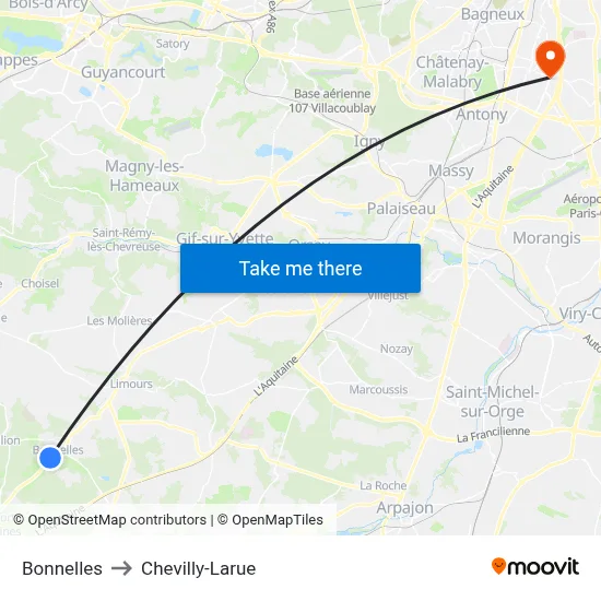 Bonnelles to Chevilly-Larue map