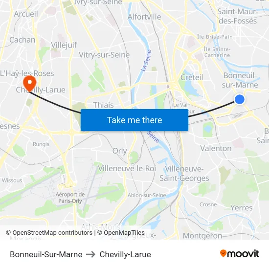Bonneuil-Sur-Marne to Chevilly-Larue map