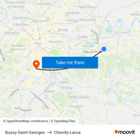 Bussy-Saint-Georges to Chevilly-Larue map
