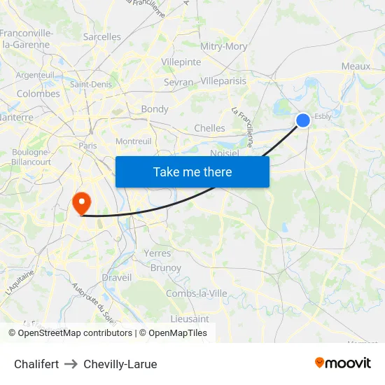 Chalifert to Chevilly-Larue map