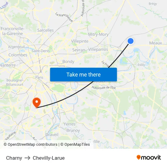 Charny to Chevilly-Larue map