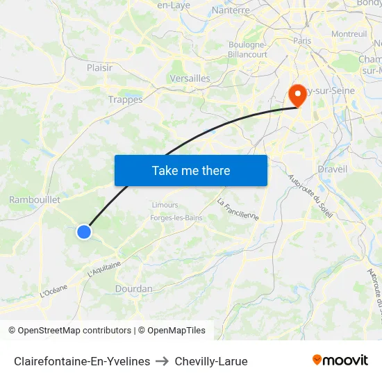 Clairefontaine-En-Yvelines to Chevilly-Larue map