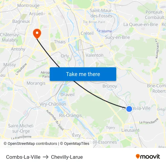 Combs-La-Ville to Chevilly-Larue map