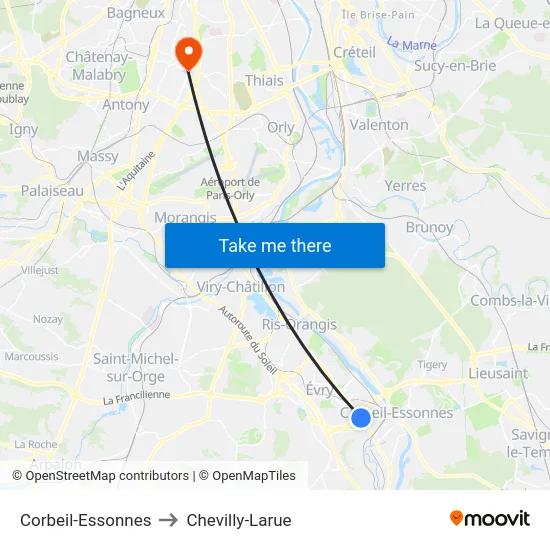 Corbeil-Essonnes to Chevilly-Larue map