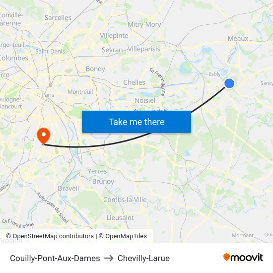 Couilly-Pont-Aux-Dames to Chevilly-Larue map