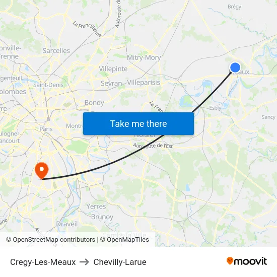 Cregy-Les-Meaux to Chevilly-Larue map