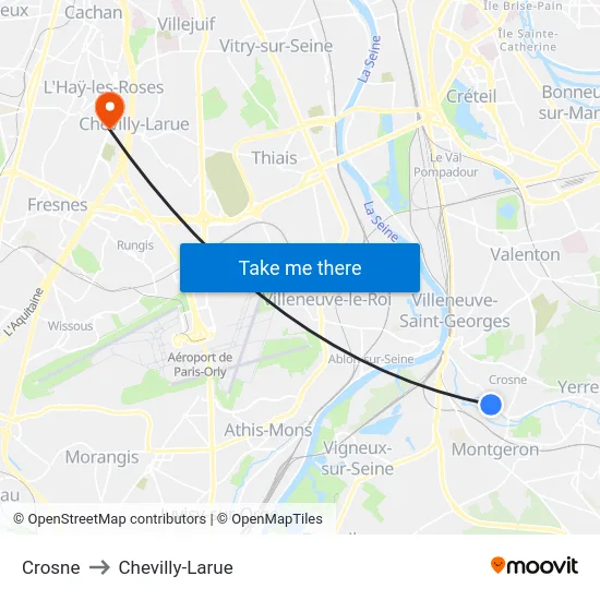 Crosne to Chevilly-Larue map