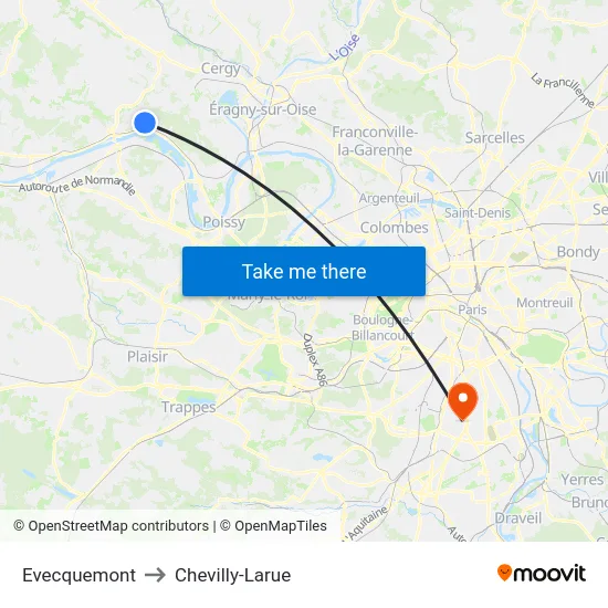 Evecquemont to Chevilly-Larue map