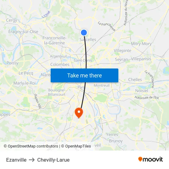 Ezanville to Chevilly-Larue map