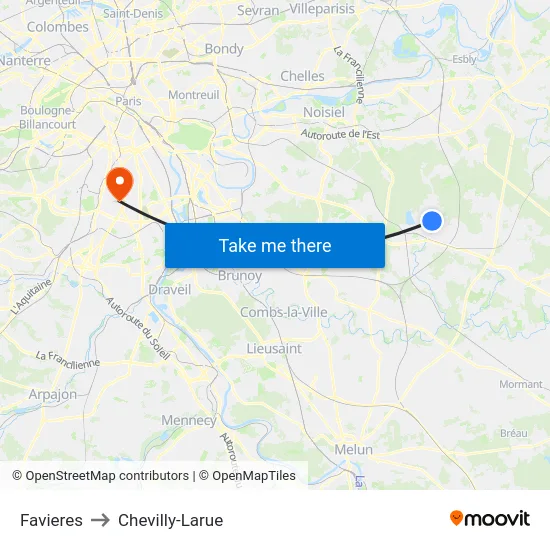 Favieres to Chevilly-Larue map
