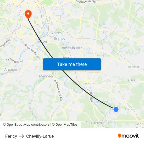 Fericy to Chevilly-Larue map