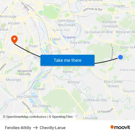 Ferolles-Attilly to Chevilly-Larue map