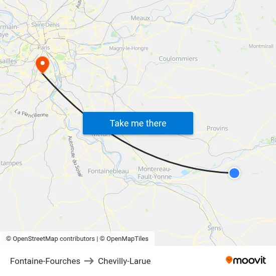 Fontaine-Fourches to Chevilly-Larue map