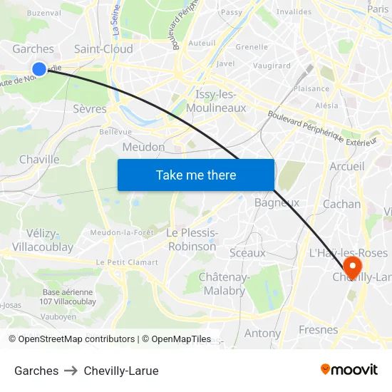 Garches to Chevilly-Larue map