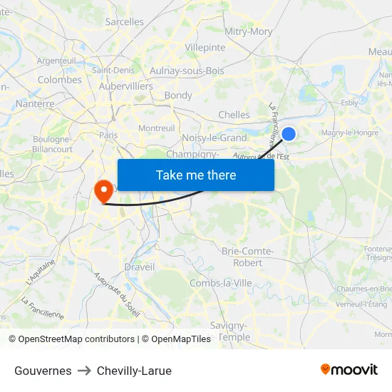 Gouvernes to Chevilly-Larue map