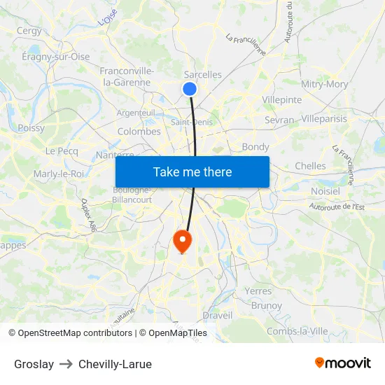 Groslay to Chevilly-Larue map