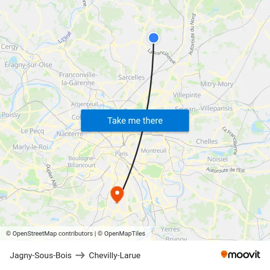 Jagny-Sous-Bois to Chevilly-Larue map