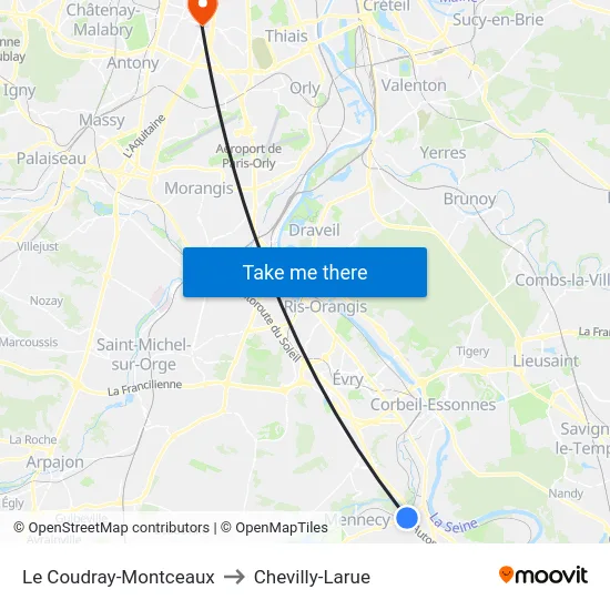 Le Coudray-Montceaux to Chevilly-Larue map