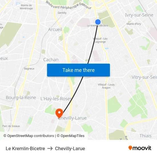 Le Kremlin-Bicetre to Chevilly-Larue map