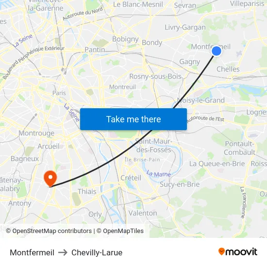 Montfermeil to Chevilly-Larue map