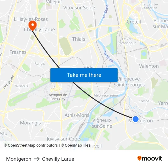 Montgeron to Chevilly-Larue map