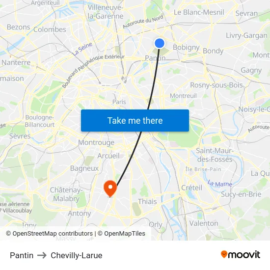 Pantin to Chevilly-Larue map