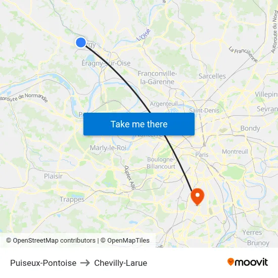 Puiseux-Pontoise to Chevilly-Larue map