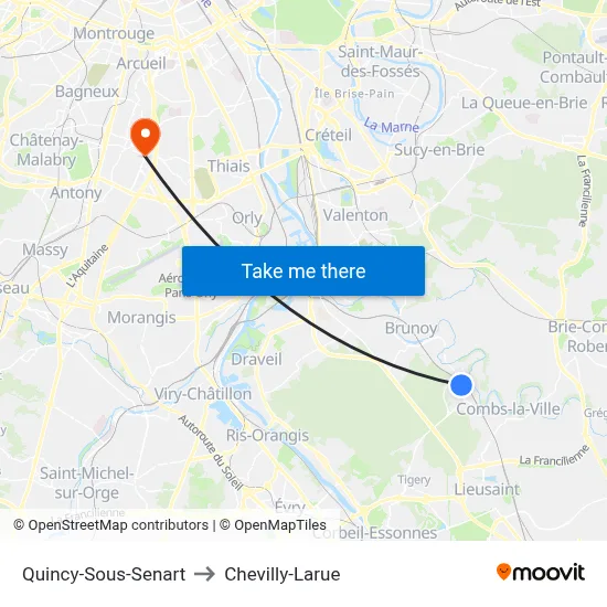 Quincy-Sous-Senart to Chevilly-Larue map