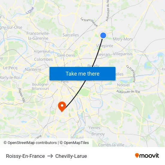 Roissy-En-France to Chevilly-Larue map