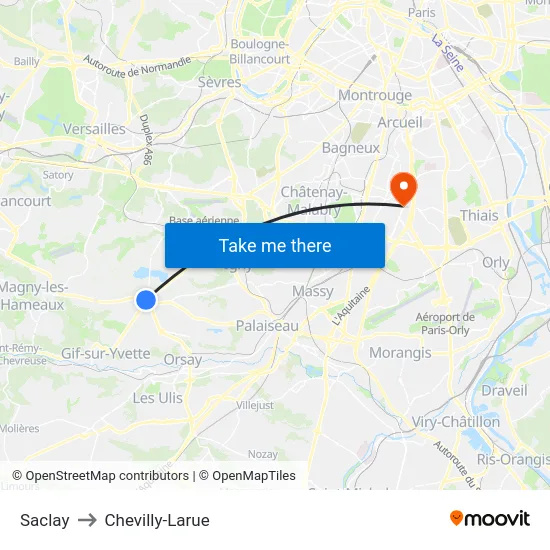 Saclay to Chevilly-Larue map