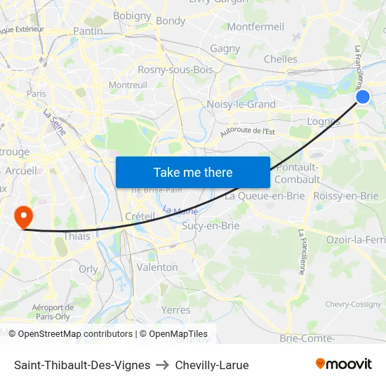 Saint-Thibault-Des-Vignes to Chevilly-Larue map