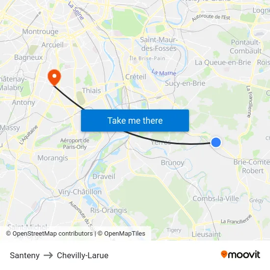 Santeny to Chevilly-Larue map