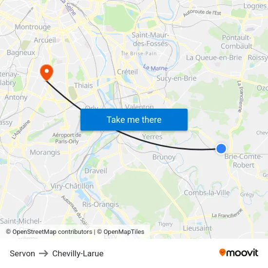Servon to Chevilly-Larue map