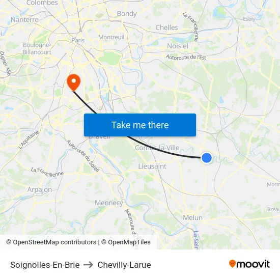 Soignolles-En-Brie to Chevilly-Larue map