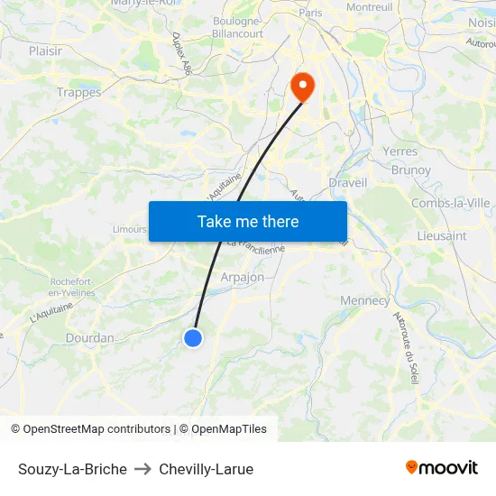 Souzy-La-Briche to Chevilly-Larue map
