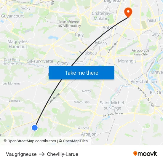 Vaugrigneuse to Chevilly-Larue map