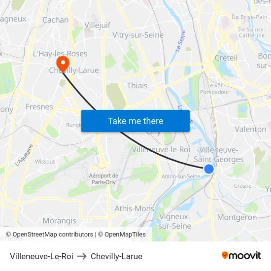 Villeneuve-Le-Roi to Chevilly-Larue map