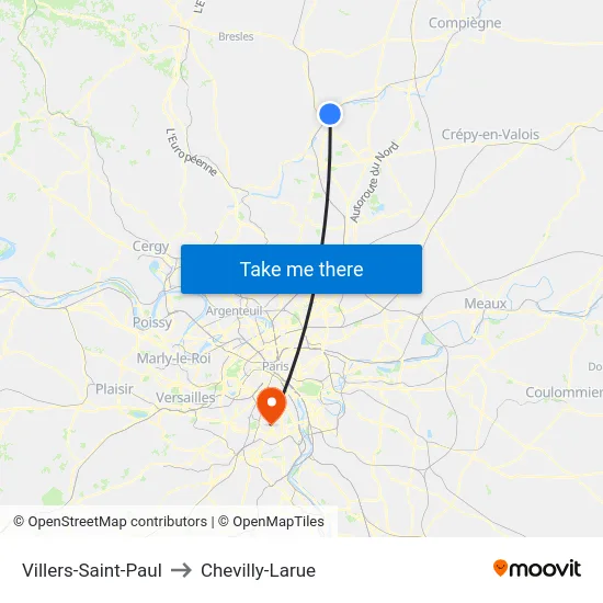 Villers-Saint-Paul to Chevilly-Larue map